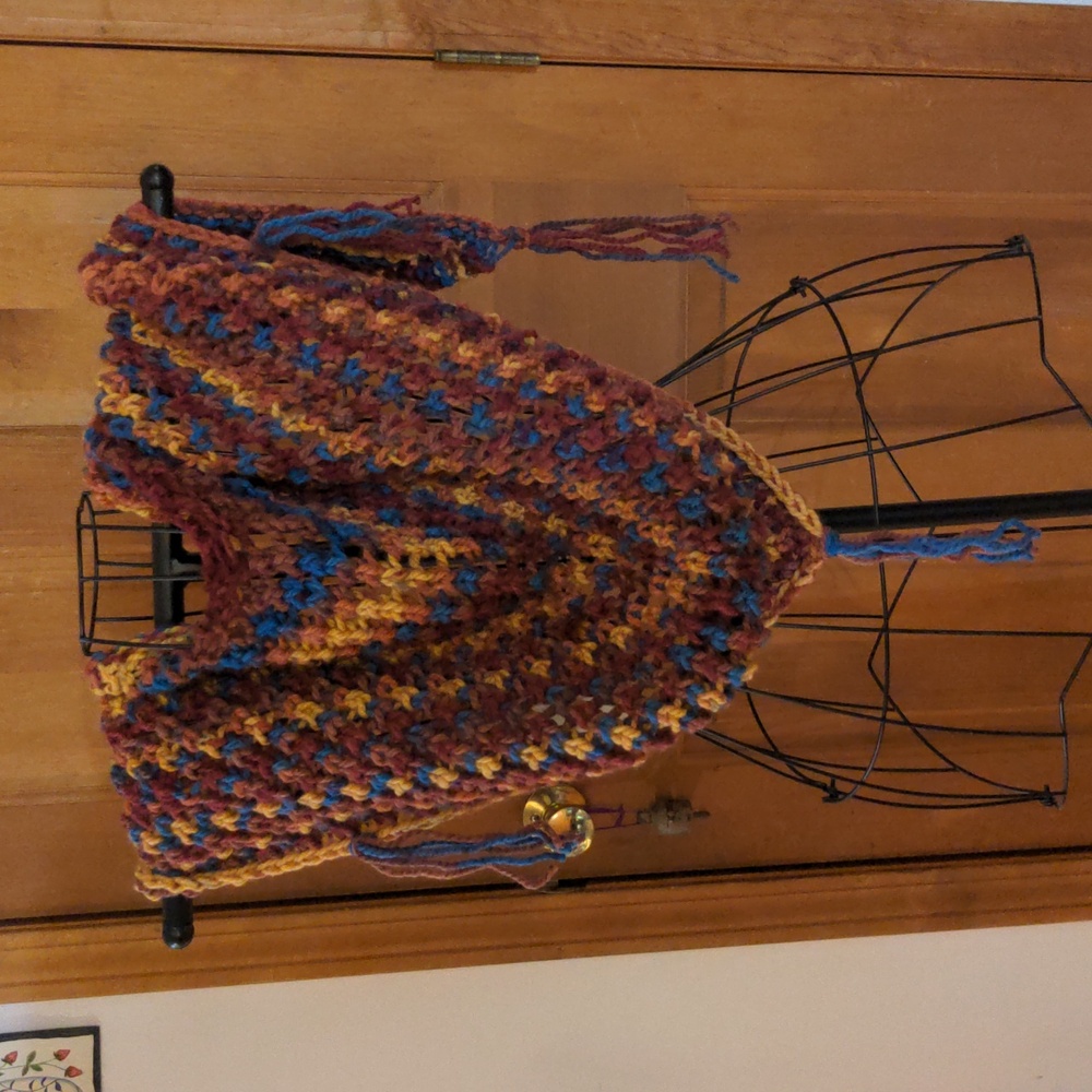 Handmade Knit Variegated Acrylic Multicolor Shawl Wrap Scarf Blue Rust - Picture 2 of 15